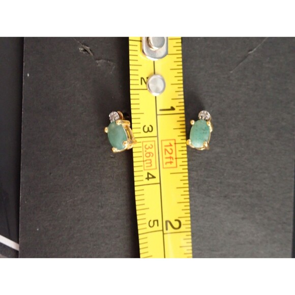 DBJ Jade & Diamond Sterling Silver Prong Set Stud Post Earrings 6mm Signed Thai - Picture 11 of 11